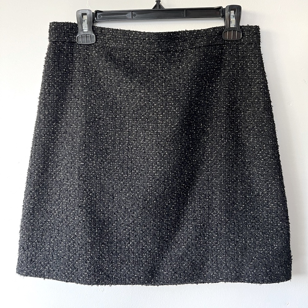 Ann Taylor Tweed Black with Gold Metallic Thread Mini Skirt, 8